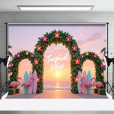 Lofaris Tropical Vibes Sunset Floral Hawaii Beach Backdrop